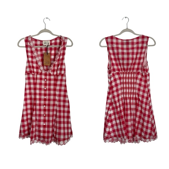 NWT Frankies Bikinis x Bella Hadid Farm Gingham Mini Dress in red - Picture 8 of 11